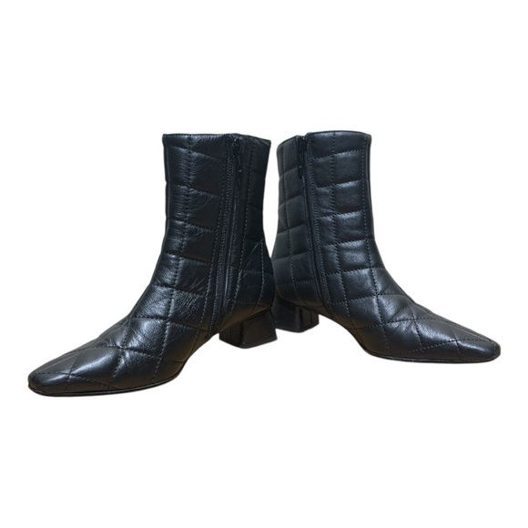 Italian Leather Napoleoni Quilted Black Ankle Boots Sz EU 37-US 6.5 - Picture 1 of 7
